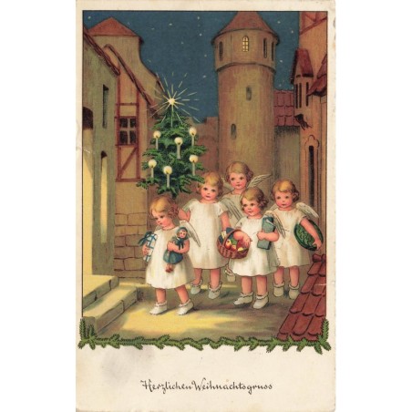 n°29040 - Noël - Herzlichen Weihnachtsgruss - Anges apportant des cadeaux, et un sapin