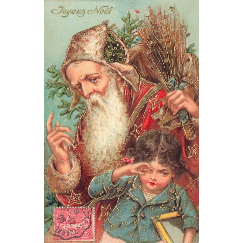 n°29043 - Carte Gaufrée - Joyeux Noël - Père Noël près d'un enfant pleurant