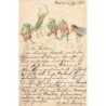 n°29046 - Carte Gaufrée - Animaux humanisés - Grenouilles et sauterelle jouant dela musique