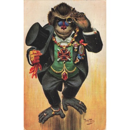 n°29051 - Illustrateur A. Thiele - Singe habillé  et portant des décorations, regardant avec un monocle