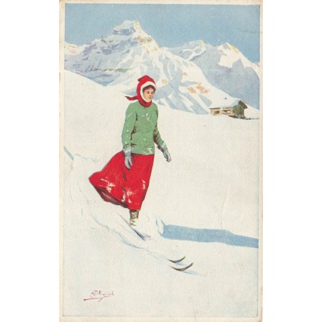 n°29055 - Illustrateur Pellegrini - Jeune femme sur des skis