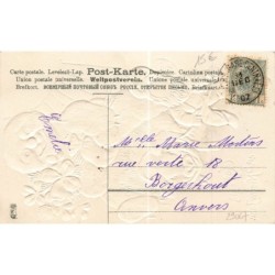 n°29067 - Carte Gaufrée - MSIB 13802 - Nouvel An - Nain tenant un cochon avec un bonhomme de neige sur son dos