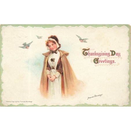 n°29069 - Carte Gaufrée - Thanksgiving Day Greetings - Oiseaux volant autour d'une jeune femme - Brundage