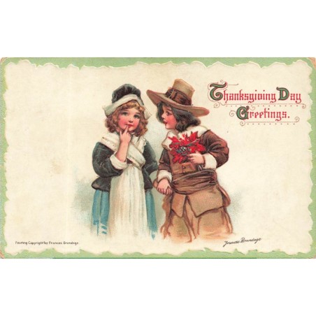 n°29076 - Carte Gaufrée - Thanksgiving Day Greetings - Jeune couple se promenant main dans la main - Brundage