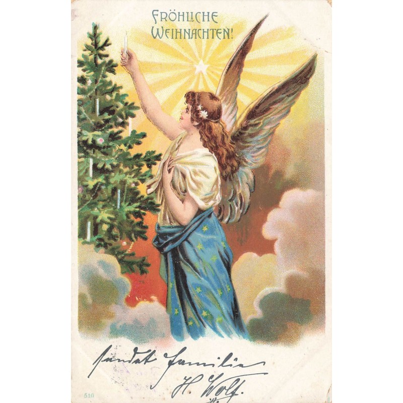 n°29082 - Noël - Fröhliche Weihnachten - Ange gardien allumant les bougies d'un sapin