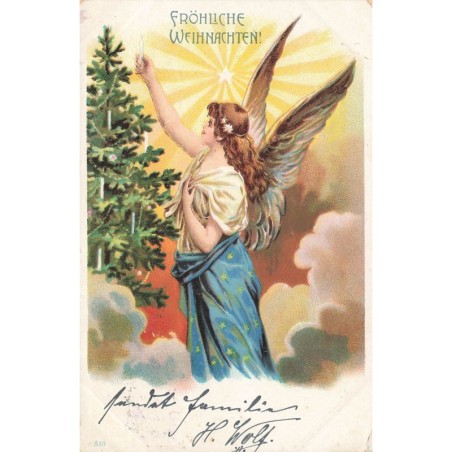 n°29082 - Noël - Fröhliche Weihnachten - Ange gardien allumant les bougies d'un sapin