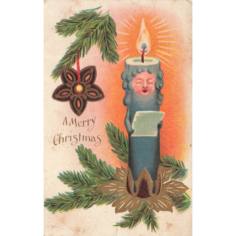 n°29084 - Carte Gaufrée - Noël - A Merry Christmas - Bougie humanisée chantant