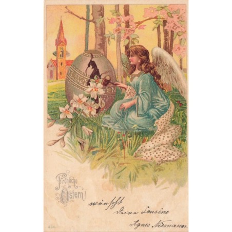 n°29087 - Pâques - Fröhliche Ostern - Ange gardien cassant un oeuf décoré