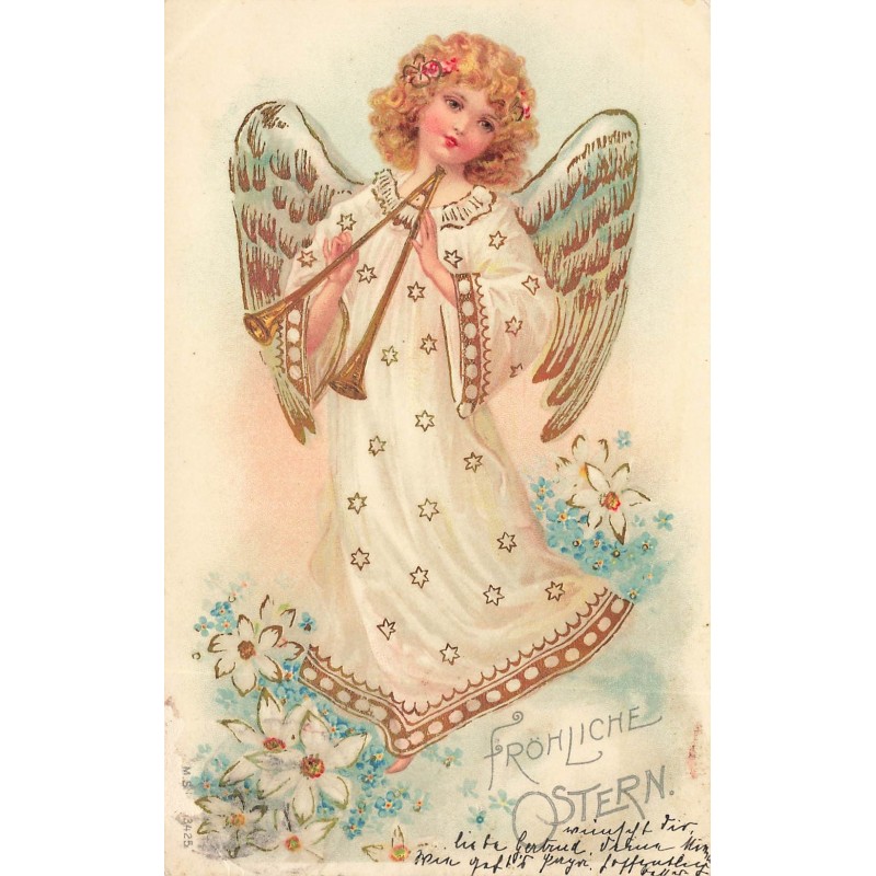 n°29088 - Carte Gaufrée - MSIB 13425 - Fröhliche Ostern - Ange tenant des trompettes