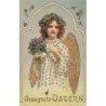 n°29101 - Carte Gaufrée - Pâques - Gesegnete Ostern - Ange tenant un bouquet de violettes