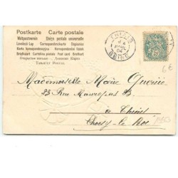 n°13563 - Carte Gaufrée - Clapsaddle - Heureuses Pâques - Poussins dans un oeuf en poussette à côté d'un garçon