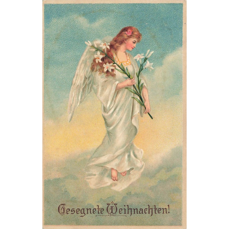 n°29113 - Carte Gaufrée - Gesegnete Weihnachten - Ange gardien tenant des lys