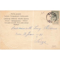 n°29119 - Carte Gaufrée - Heureux Noël - Ange apportant des pommes, près d'un ange gardien priant