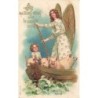 n°29122 - Carte Gaufrée - MSIB 13555 - Mes meilleurs voeux pour la nouvelle année - Ange et cochons dans une barque