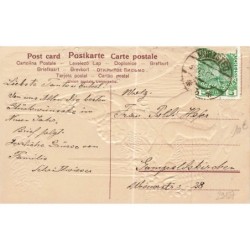 n°29127 - Carte Gaufrée - Nouvel An - Ange déposant un coeur à une porte