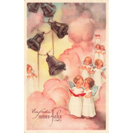 n°29134 - Nouvel An - Procession d'anges chantant, près de cloches