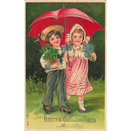 n°29135 - Carte Gaufrée - Anniversaire - MSIB 13744 - Couple d'enfants se promenant