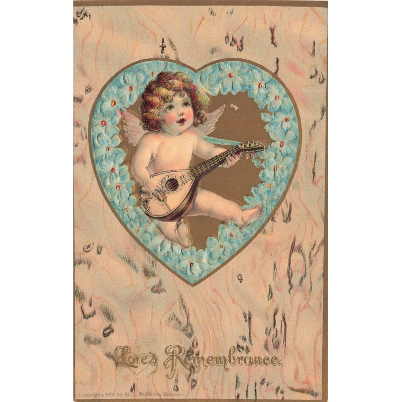 n°29140 - Carte Gaufrée - Saint-Valentin - Love's Remembrance- Ange jouant de la musique