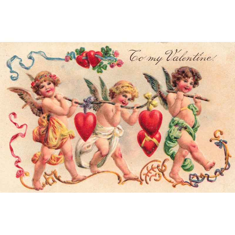 n°29143 - Carte Gaufrée - 7185 - To my Valentine - Anges transportant des coeurs