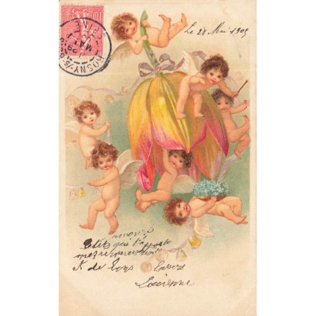 n°29144 - Ange - Anges jouant autour d'une tulipe