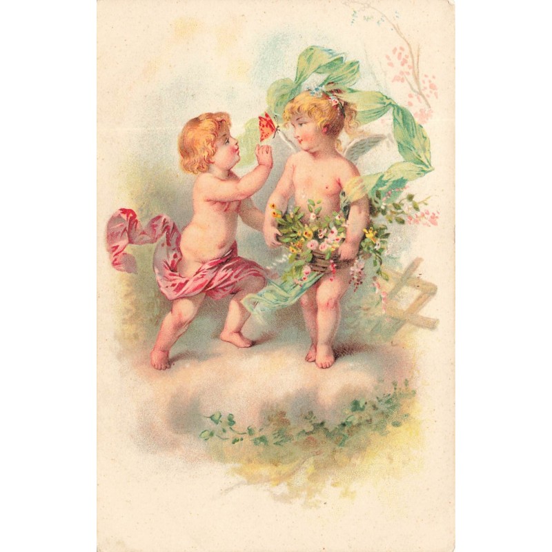 n°29145 - Ange - Deux anges admirant un papillon
