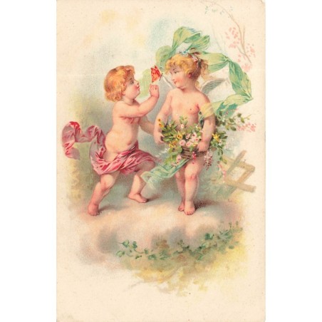 n°29145 - Ange - Deux anges admirant un papillon