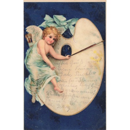n°29148 - Fantaisie - Clapsaddle - Cupidon tenant un pinceau, près d'une palette de peintre