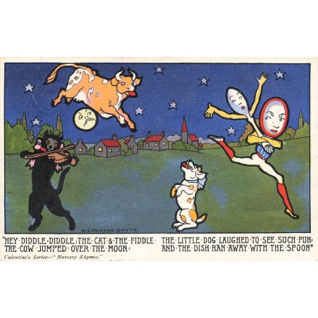 n°29149 - Nursery Rhymes - Hey Diddle Diddle  the cat & the fiddle  the cow jumped over the moon - chat - lune