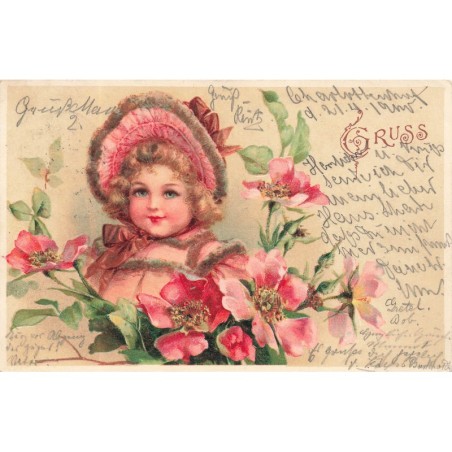 n°29150 - Fantaisie - Gruss - Fillette au milieu de fleurs