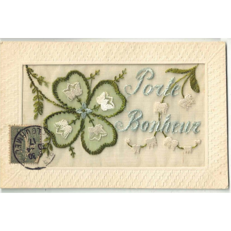 n°29152 - Carte Brodée - Porte Bonheur- Trèfle