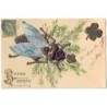 n°29154 - Carte en relief - Bonne Année - Grosse Mouche avec des trèfles