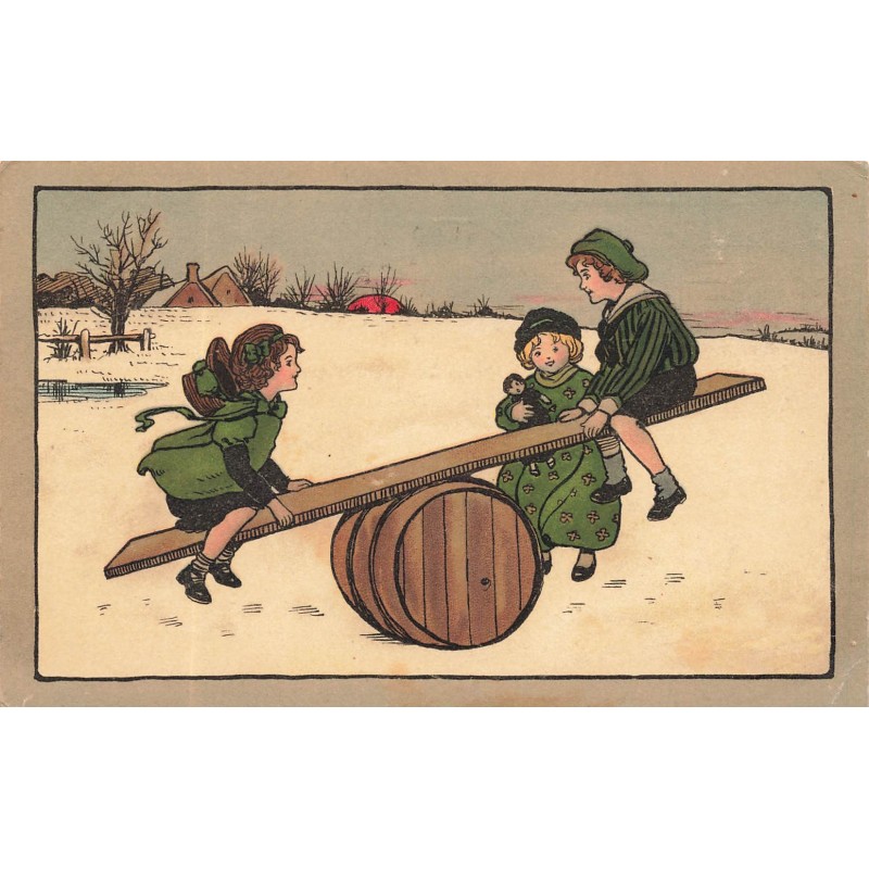 n°29159 - Parkinson - Enfants sur une balancelle avec un tonneau