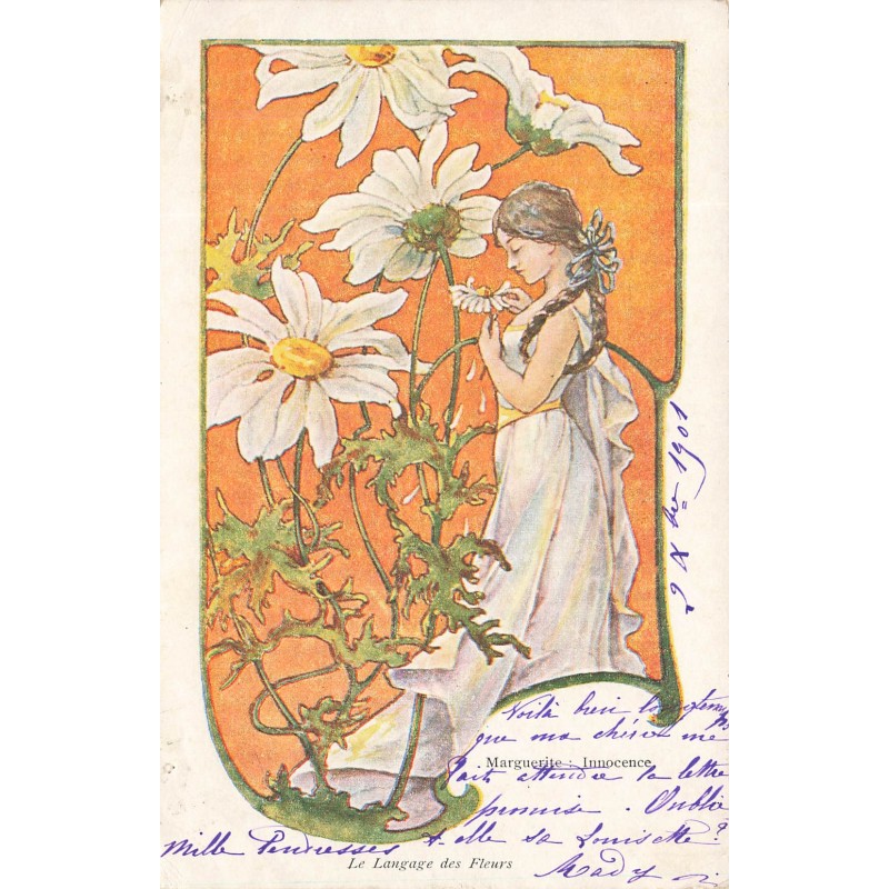 n°29163 - Fantaisie - Art Nouveau - Le langage des Fleurs - Marguerite : Innocence