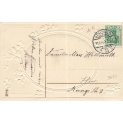 n°29175 - Carte Gaufrée - Nouvel An - Ange apportant des trèfles, des sacs remplis de pièces