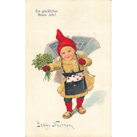 n°29179 - Nouvel An - Enfant portant des porte-bonheurs - Illustrateur Jenny Nyström