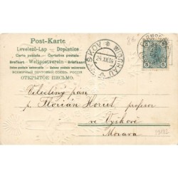 n°29182 - Carte Gaufrée - MSIB 13483 - Veselé Vanoce - Ange sonnant dans un cor assis au milieu d'un sapin