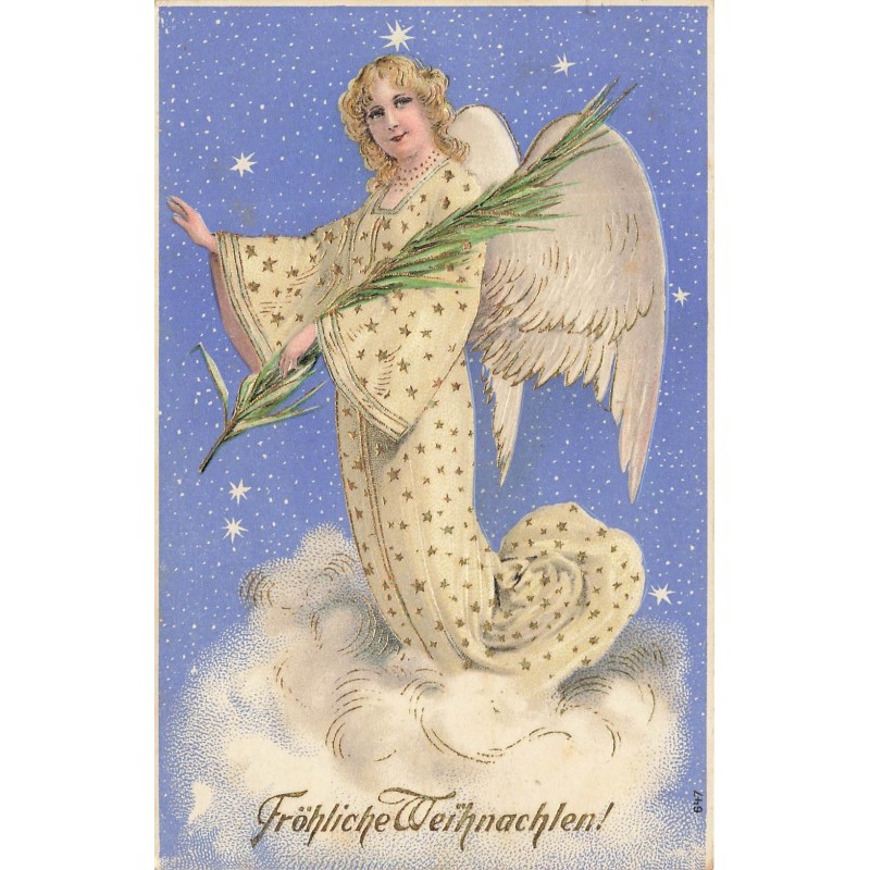 n°29185 - Carte Gaufrée - Fröhliche Weihnachten - Ange gardien sur un nuage