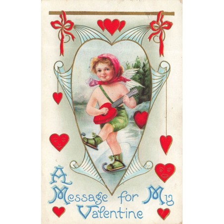n°29187 - Carte Gaufrée - Saint-Valentin - A Message for my Valentine - Ange sur des patins à glace