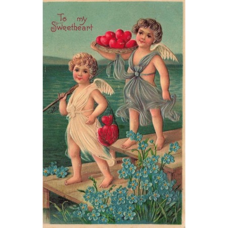 n°29189 - Carte Gaufrée - BW 309 - Saint-Valentin - To my Sweetheart - Anges ayant pêchés des coeurs