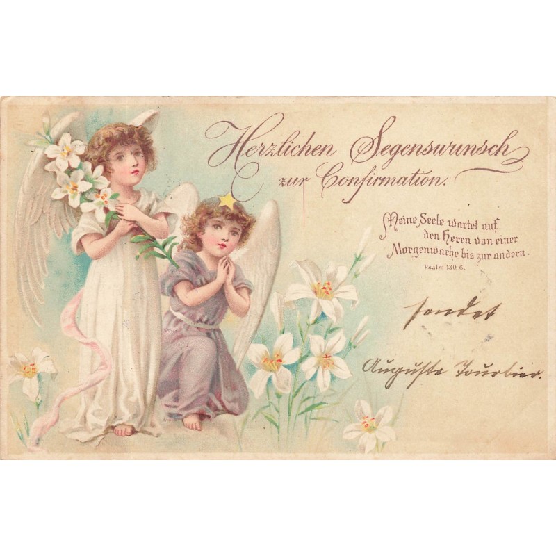 n°29193 - Herzlichen Segensurinsch zur Confirmation - Anges priant au milieu de fleurs