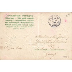 n°29194 - Carte Gaufrée - Anniversaire - Fillette tenant un coeur en myosotis