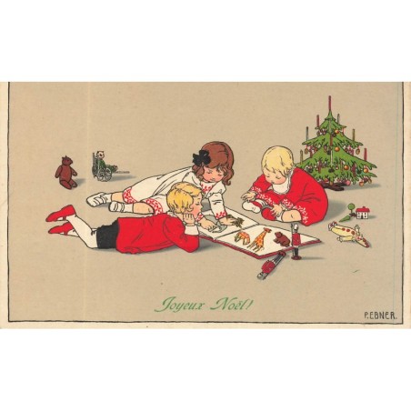 n°29202 - Illustrateur P. Ebner - Joyeux Noël - MM Vienne 693 - Enfants lisant un livre avec des images d'animaux