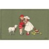 n°29204 - Illustrateur P. Ebner - Un mouton, et une poule et ses petits s'approchant de deux enfants