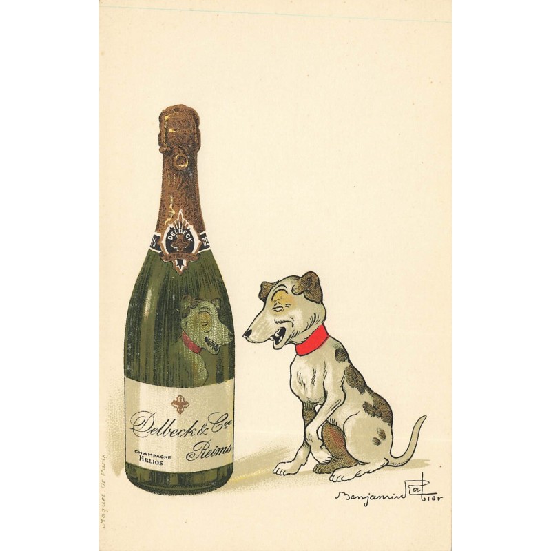 n°29206 - Illustrateur B. Rabier - Chien regardant son reflet dans une bouteille de champagne - Delbeck Reims
