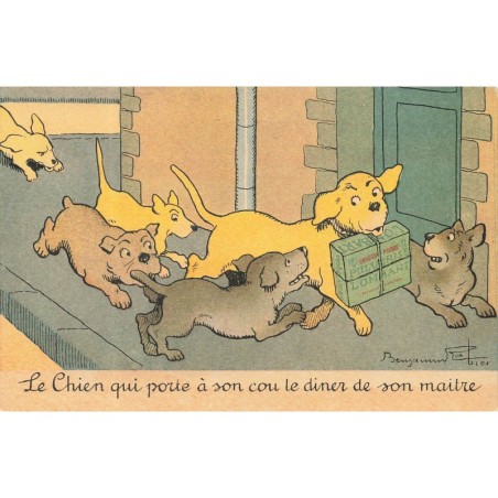 n°29208 - Illustrateur B. Rabier - Le chien qui porte à son cou le diner de son maître - Chocolat Lombart