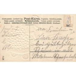 n°29215 - Carte Gaufrée - Nouvel An - MSIB 13810 - Ange assis sur des brins de muguets, cochons