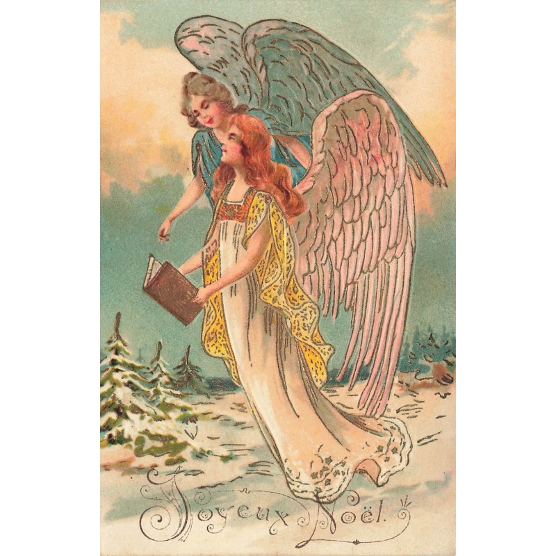 n°29216 - Carte Gaufrée - Joyeux Noël - Anges lisant