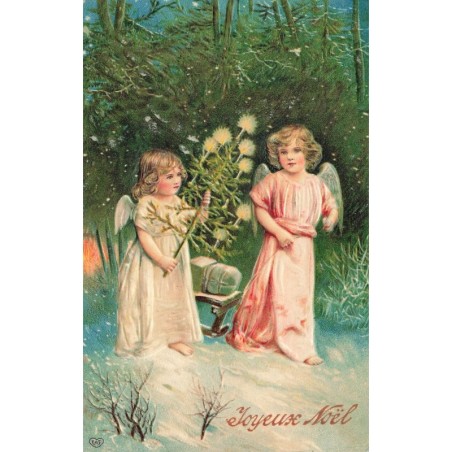 n°29217 - Carte Gaufrée - Joyeux Noël - Deux anges marchant dans la neige