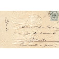 n°29217 - Carte Gaufrée - Joyeux Noël - Deux anges marchant dans la neige