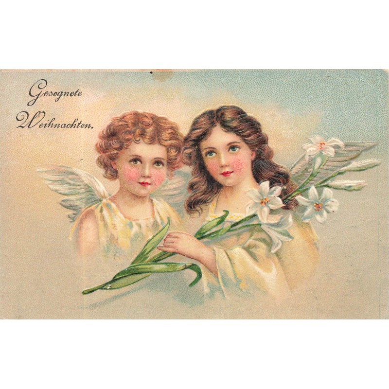 n°29222 - Carte Gaufrée - Noël - Gesegnete Weihnachten - Anges tenant une branche de lys